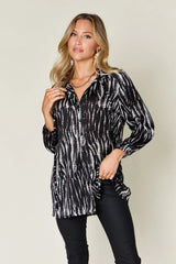 Trendsi Double Take Full Size Printed Button Up Long Sleeve Shirt -