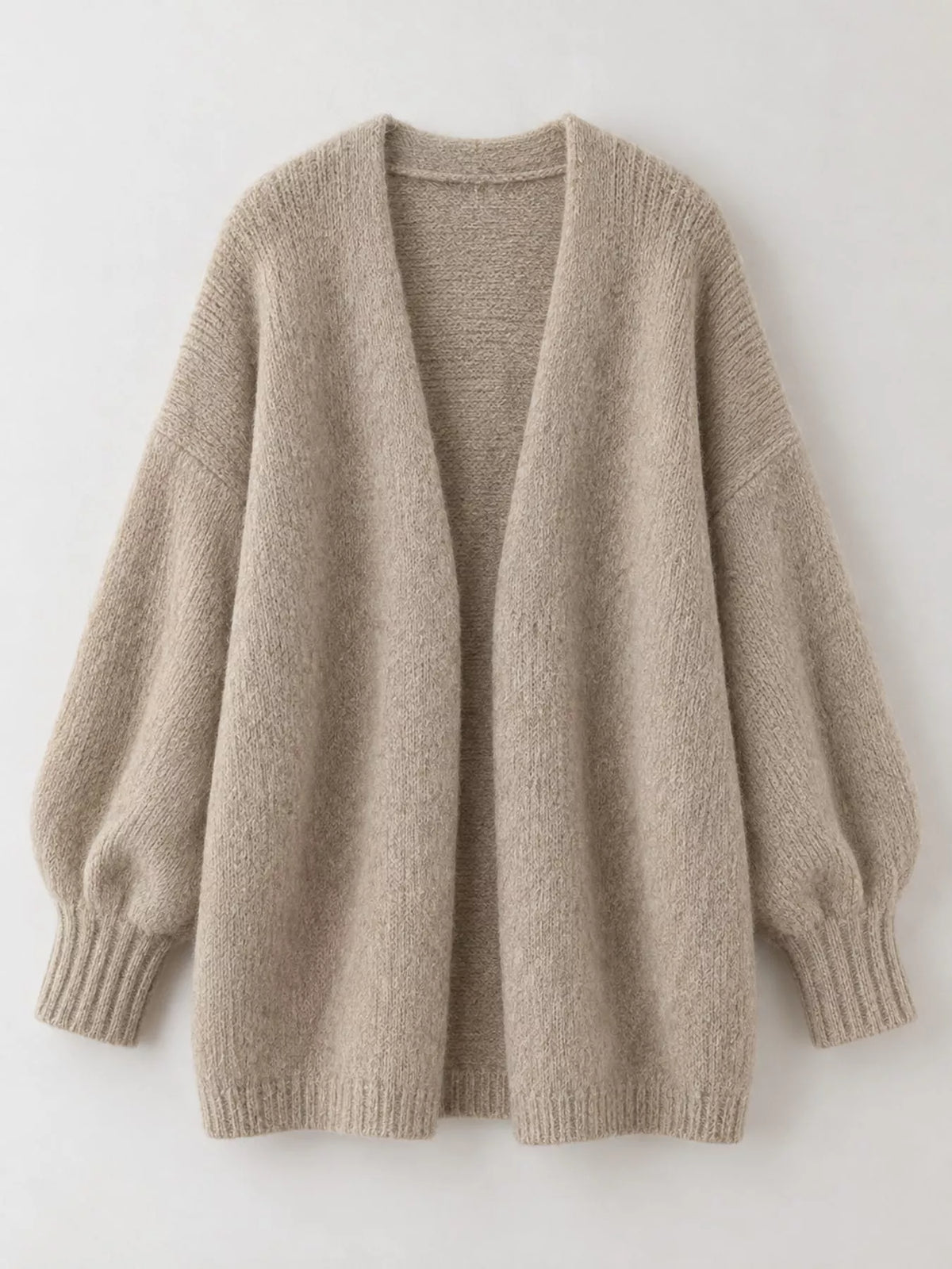 Open Front Dropped Shoulder Cardigan in beige