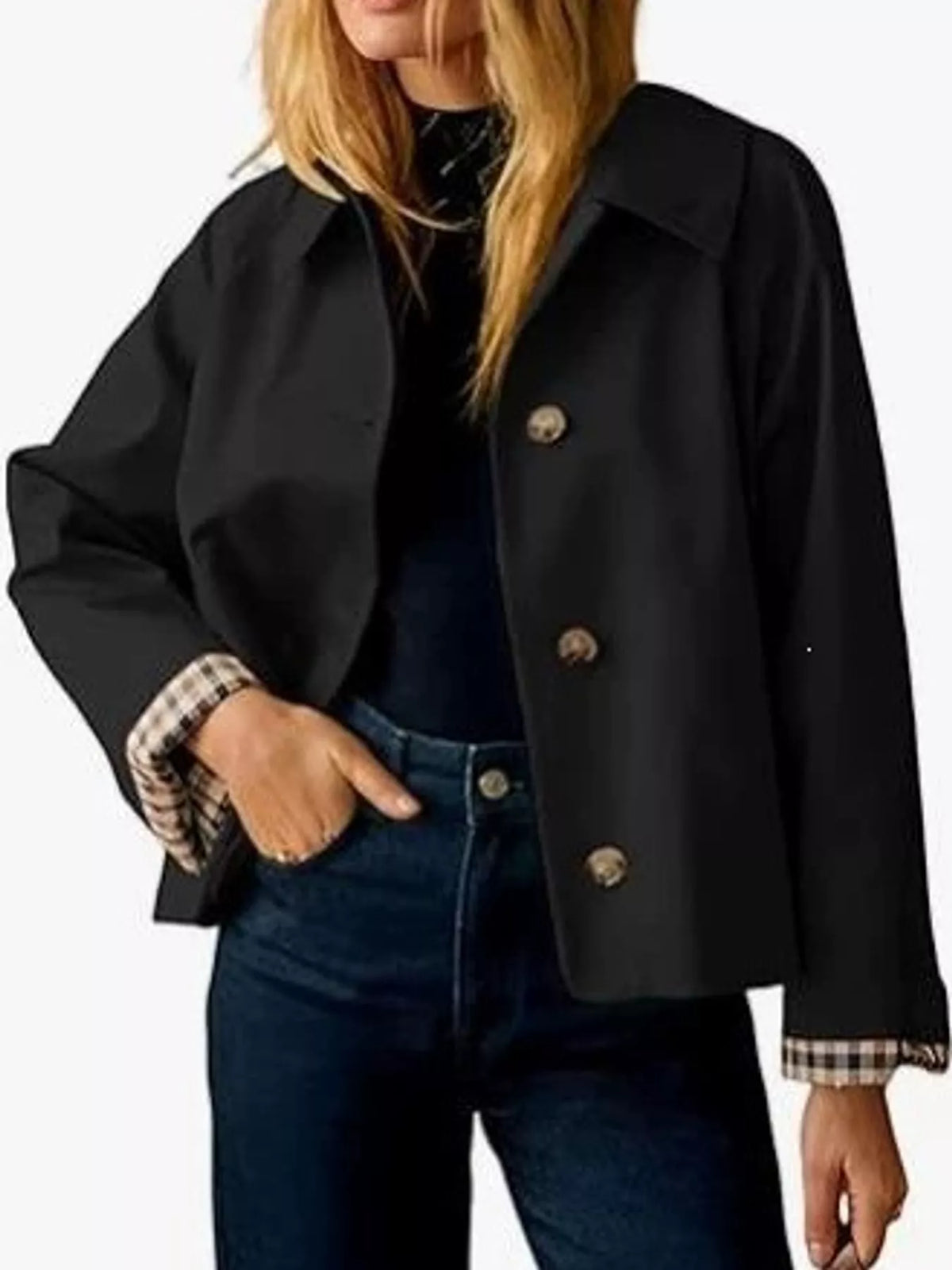 Cropped trench jacket, black front
