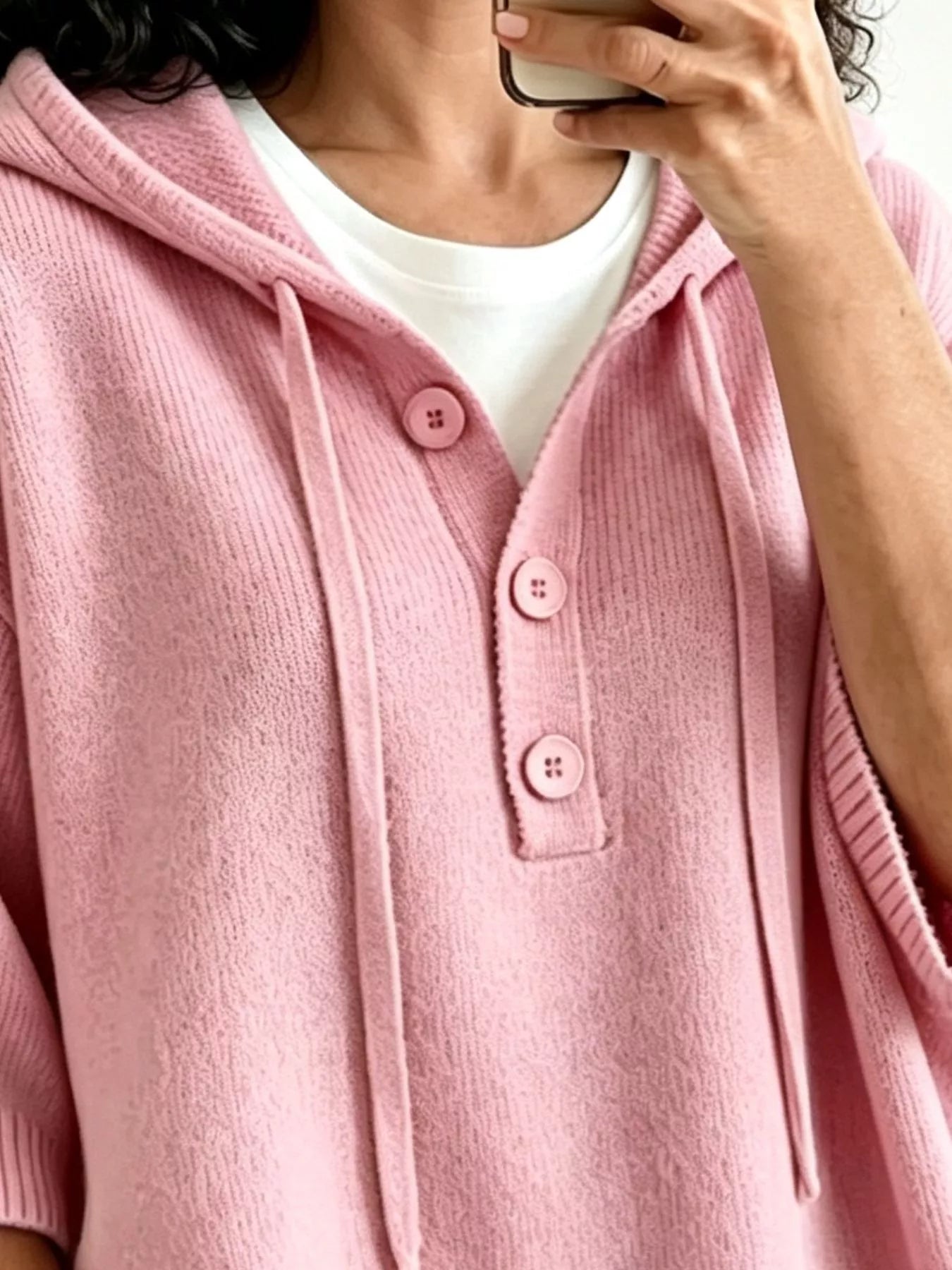 Trendsi Striped Hooded Sweater with Button Detail -
