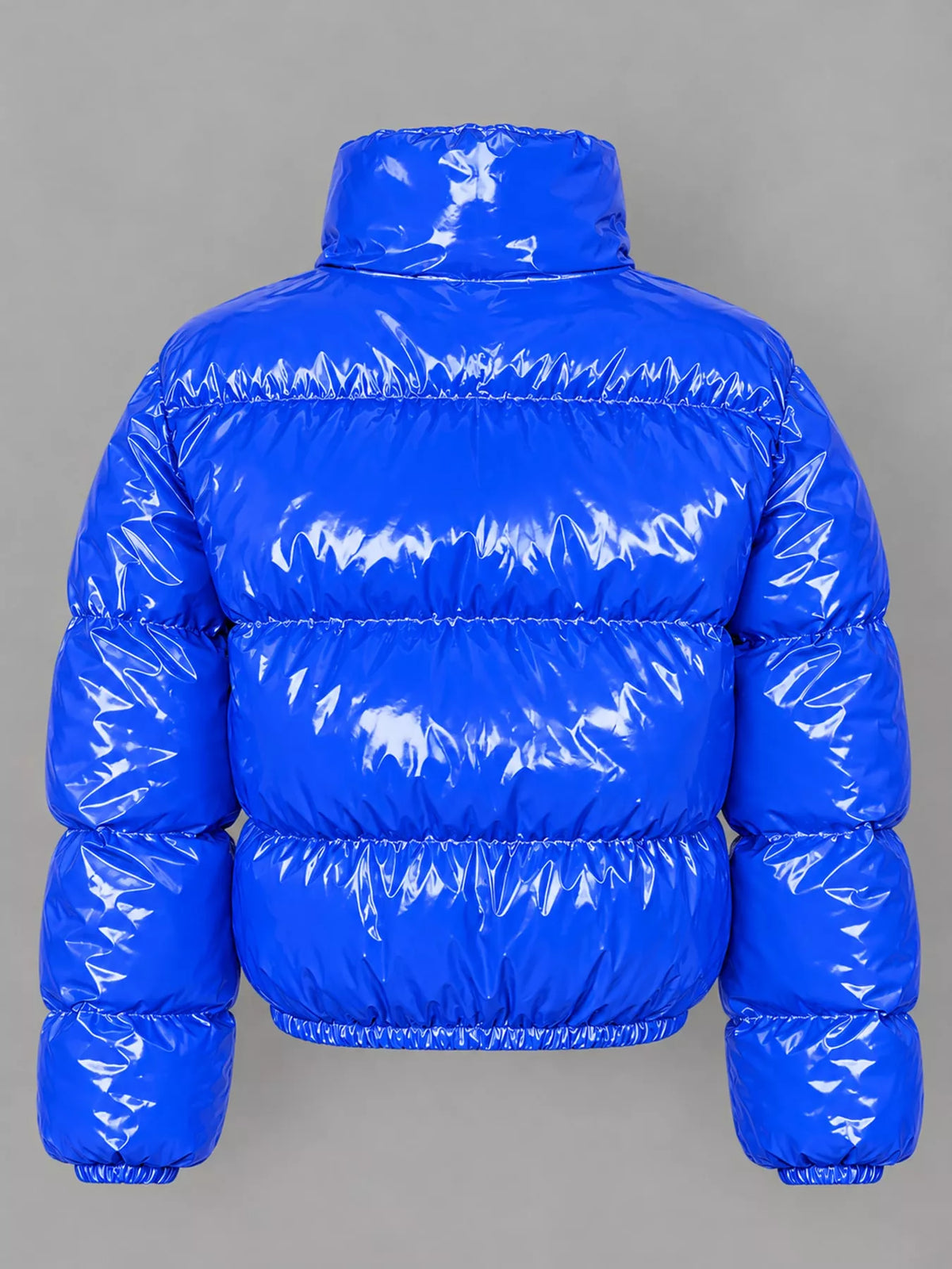 Glossy Stand-Collar Zip-Up Puffer Jacket — back view