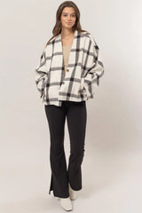 Trendsi HYFVE Plaid Long Sleeve Jacket with Side Slit Pockets -
