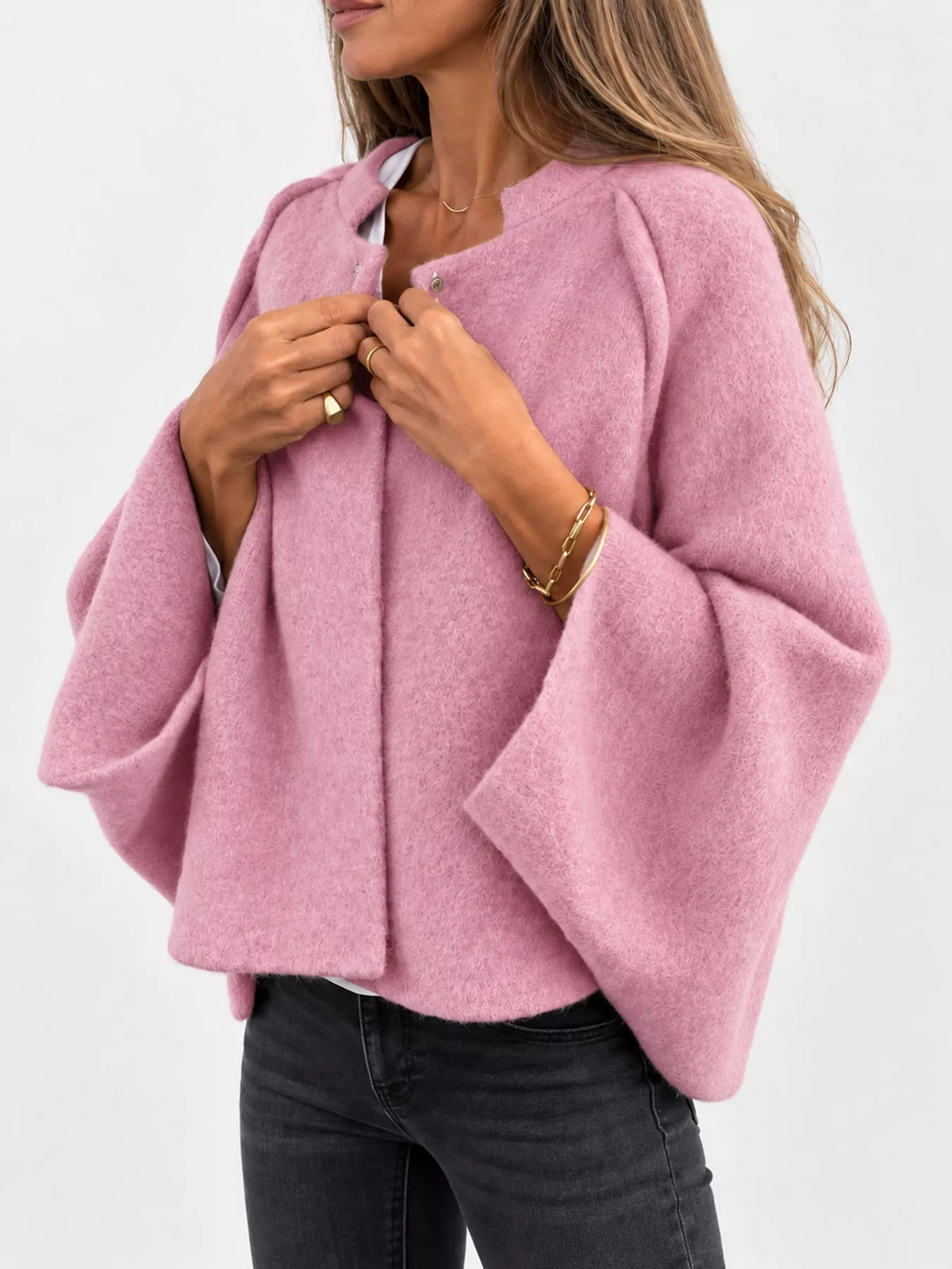 Fuzzy Texture Open-Front Cropped Jacket — side view
