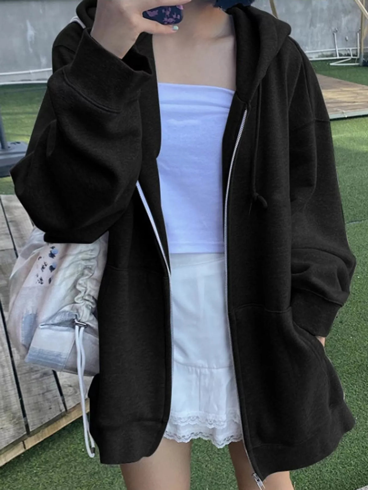 Zip-up hoodie, black front