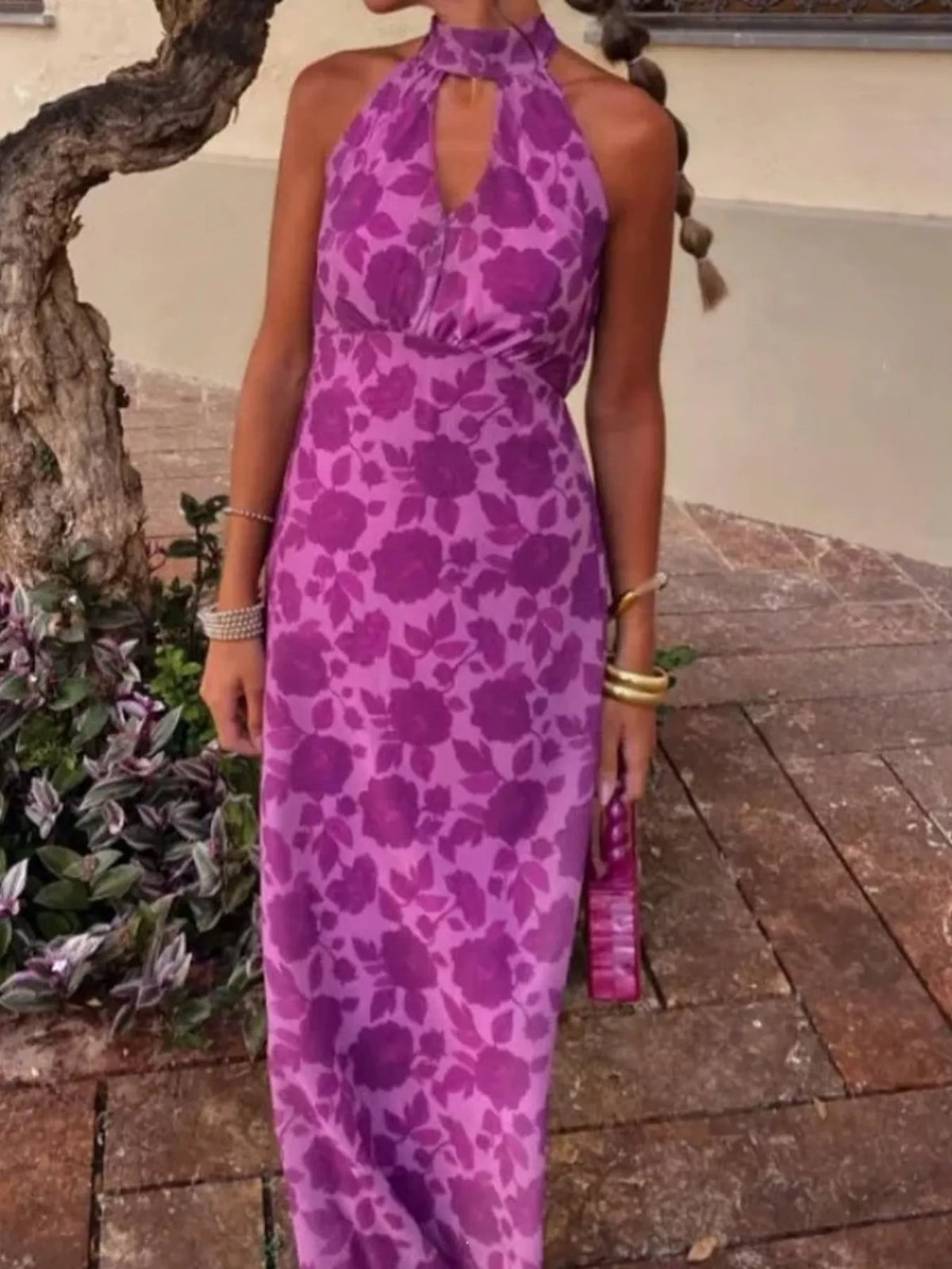Purple Cutout Detail Sleeveless Maxi Dress close-up view