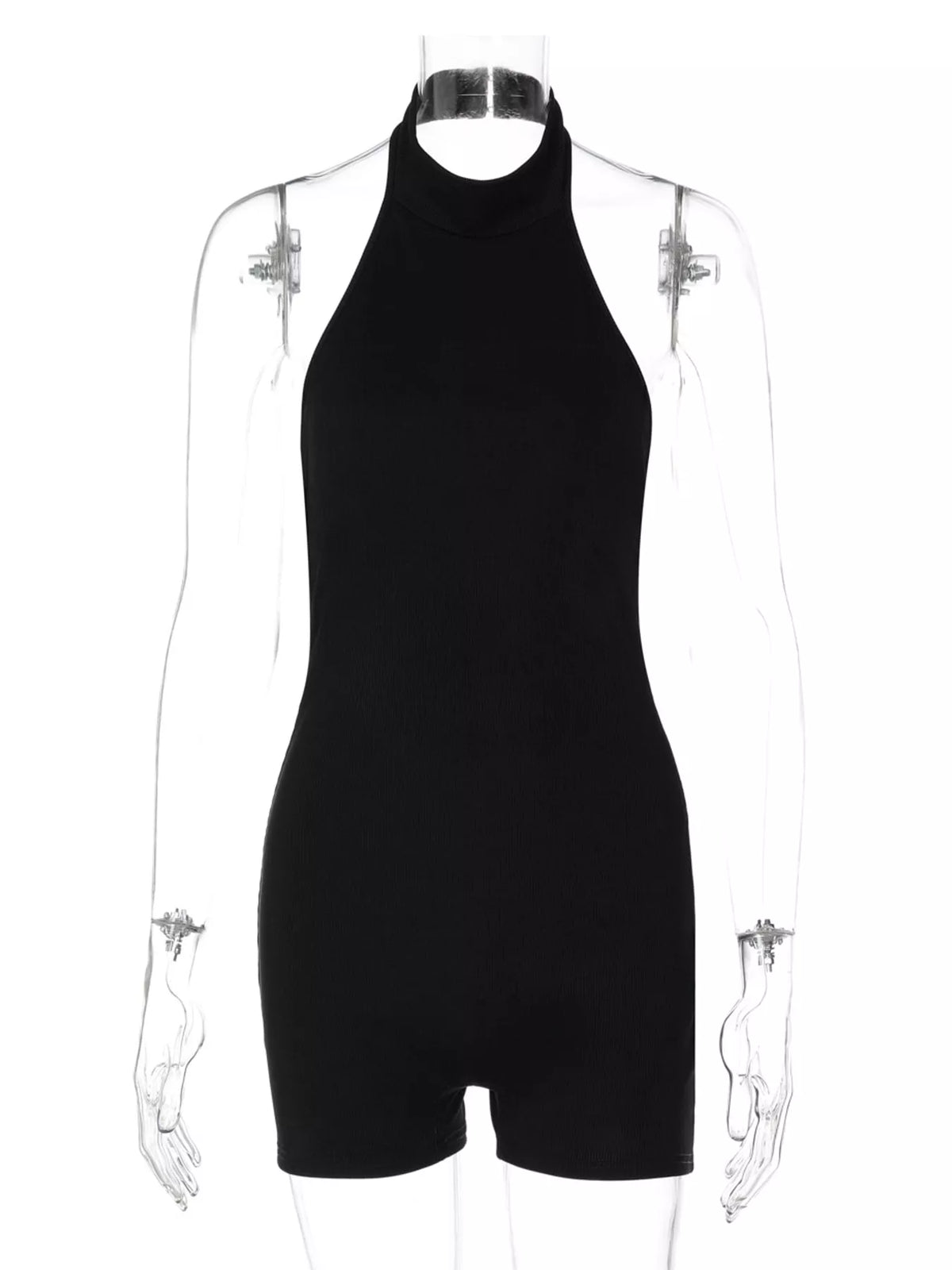 Backless Halter Neck Romper in black