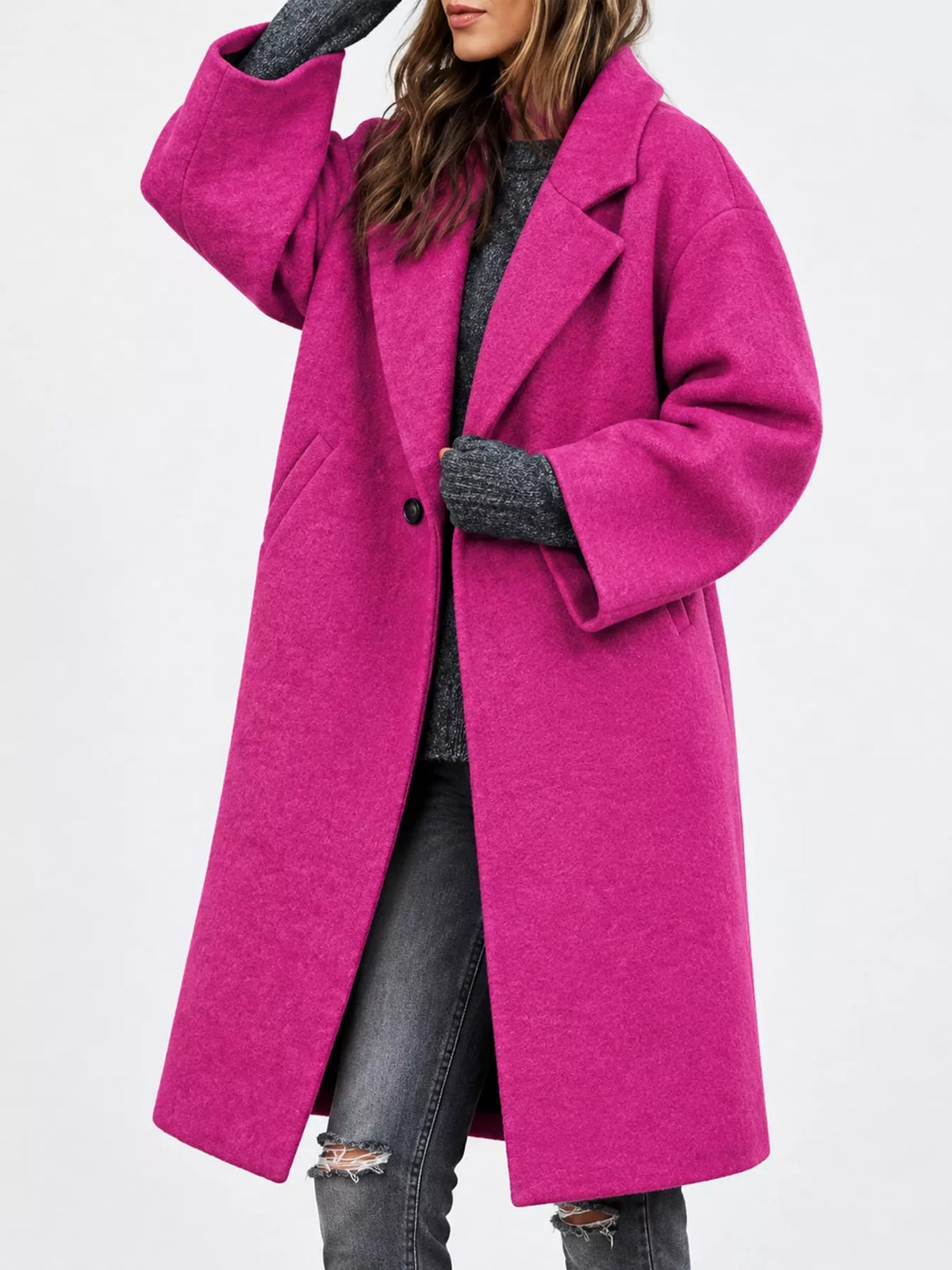 Pink lapel collar one button coat