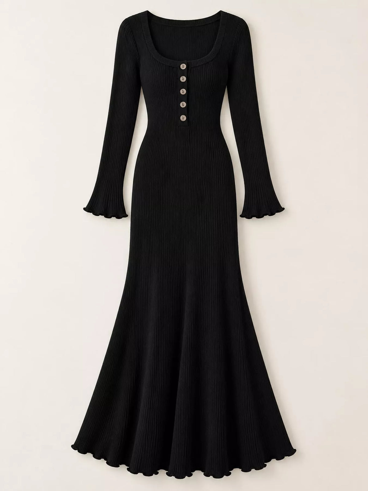 Ribbed maxi dress, black flat lay