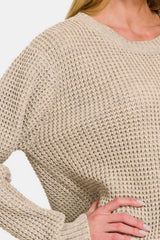 Trendsi Zenana High Low Long Sleeve Waffle Sweater -