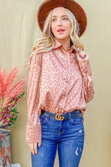 Trendsi And The Why Satin Leopard Button Up Curved Hem Shirt -
