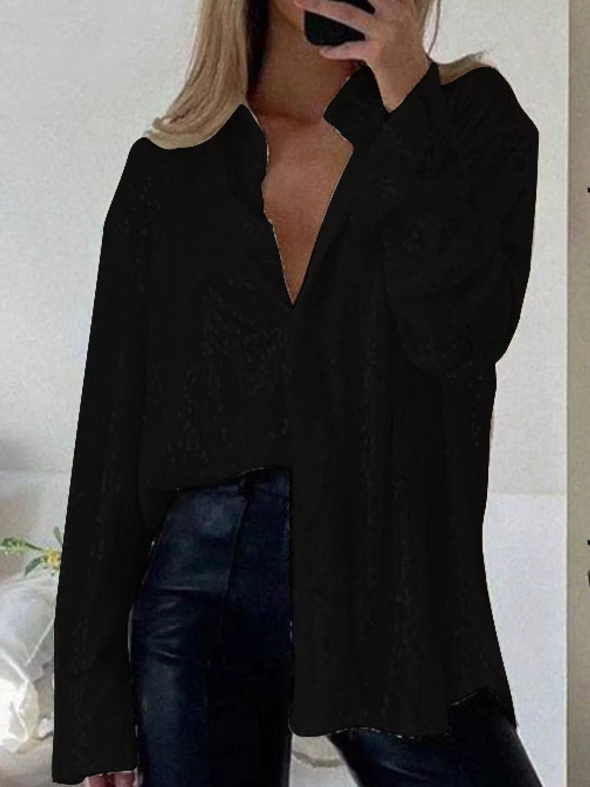 Black sequin button up long sleeve shirt
