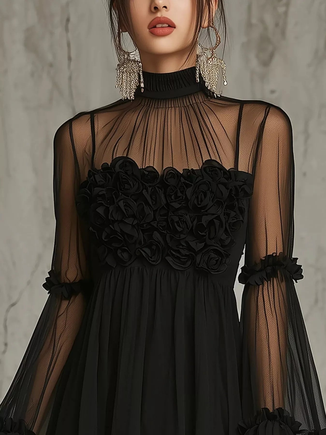 Trendsi Sheer Mesh Flare Sleeve Mini Dress -