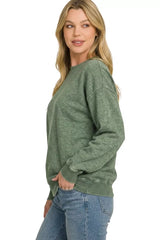 Trendsi Fleece Acid Enzyme Washed Round Neck Sweatshirts -