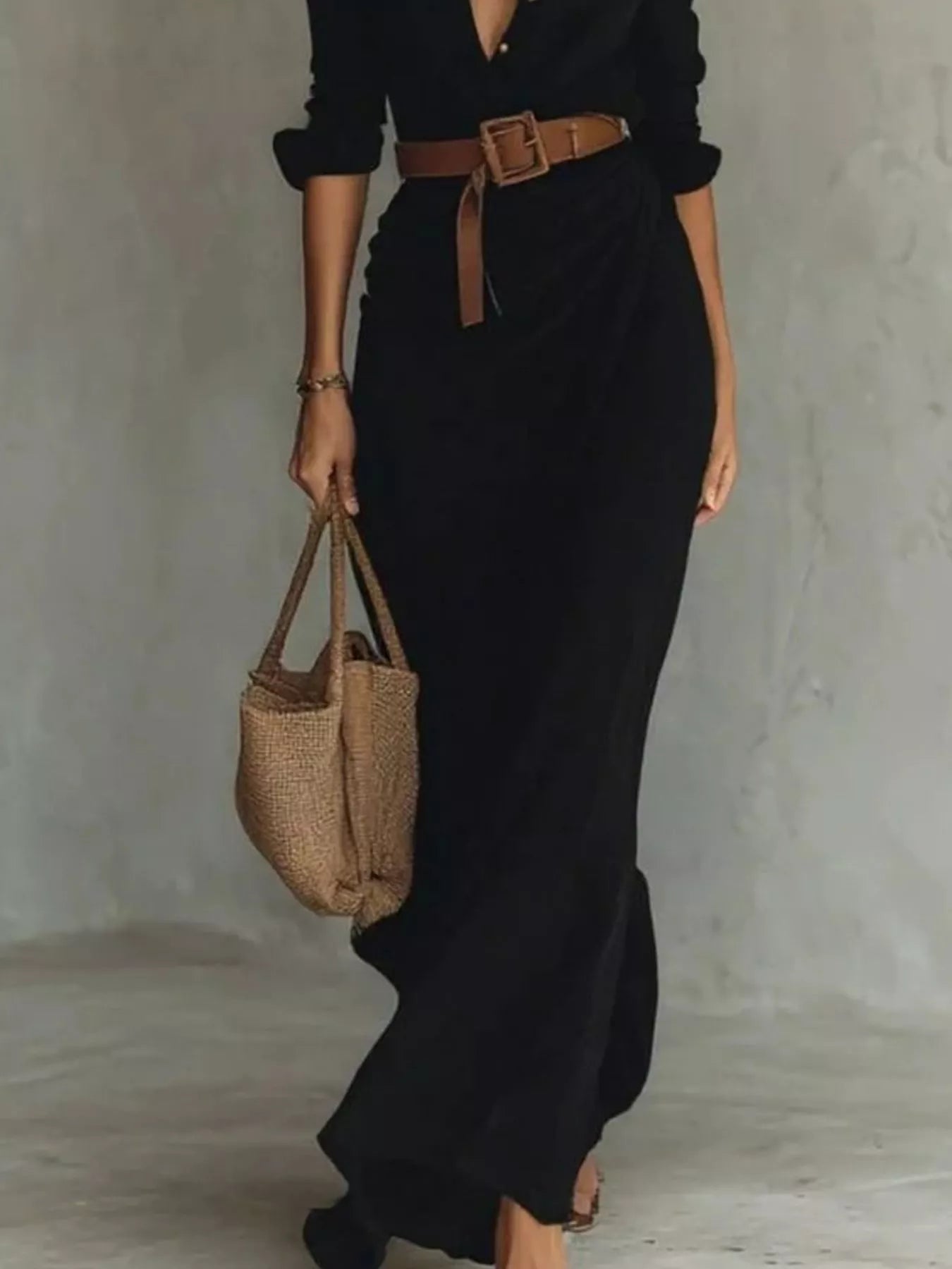Trendsi Button Front Long-Sleeve Shirt Maxi Dress -