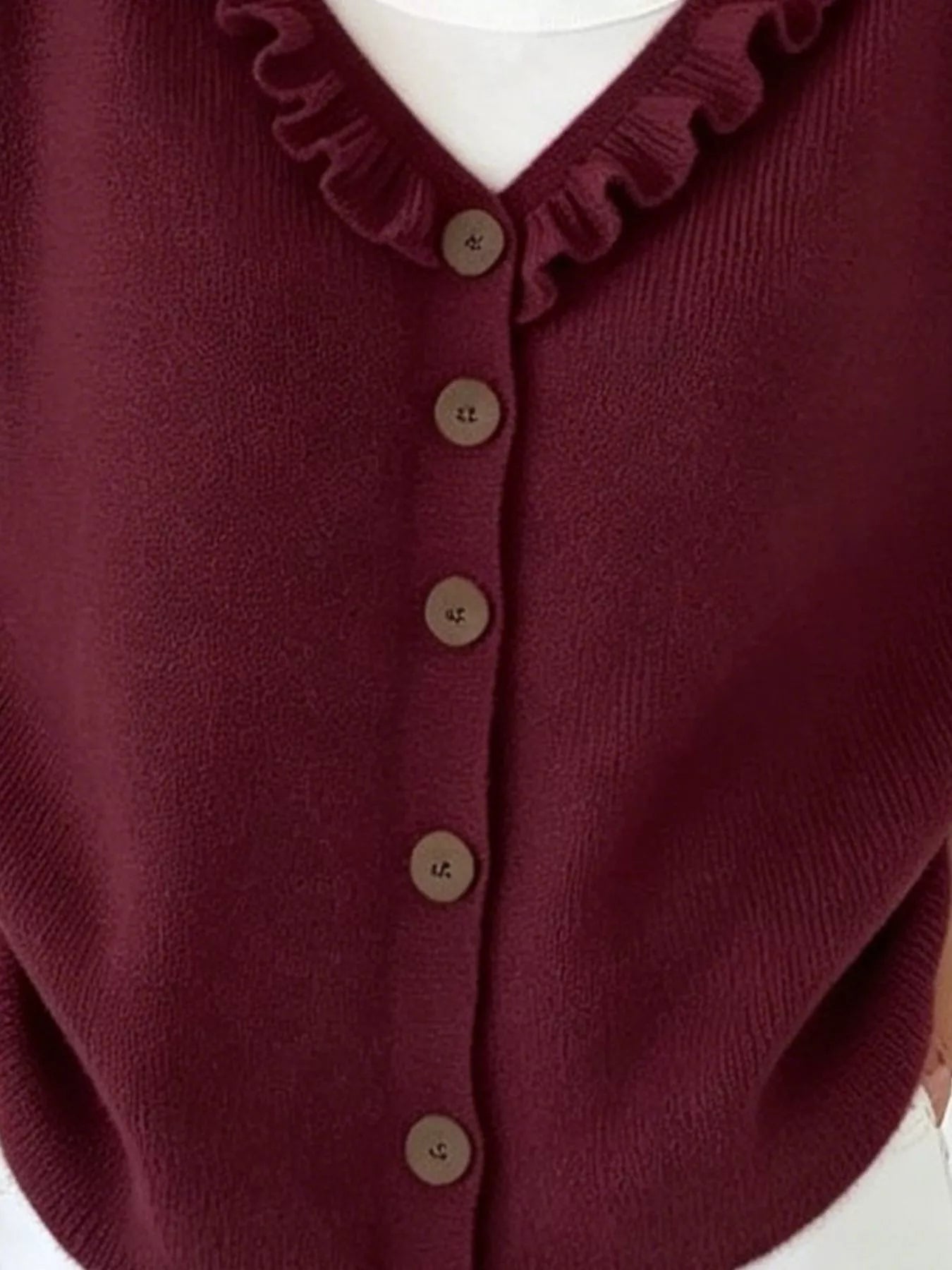 Trendsi Ruffled Neckline Button-Up Cardigan -