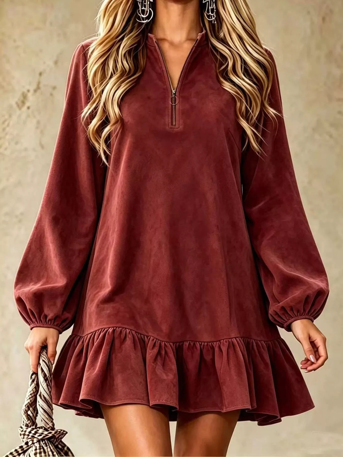 Quarter-zip dress, burgundy front
