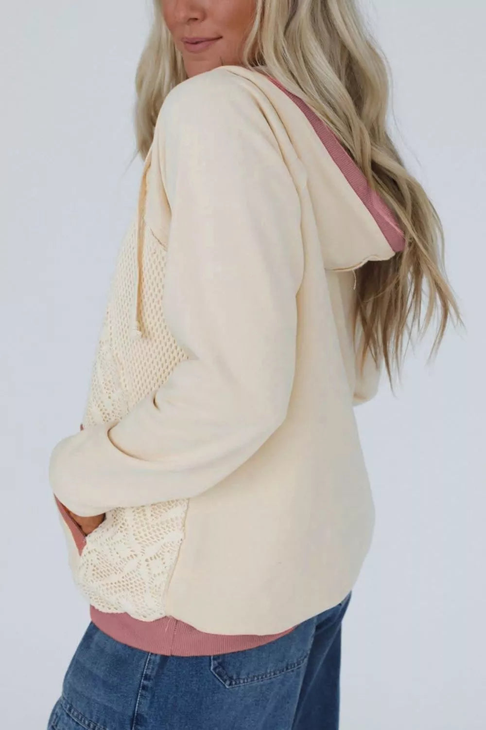 Trendsi Crochet Knit Contrast Trim Hoodie -
