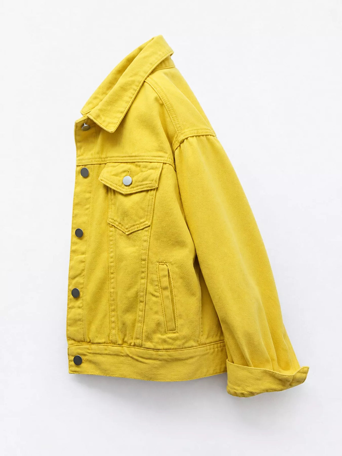 Button-Down Classic Cropped Denim Jacket — side view