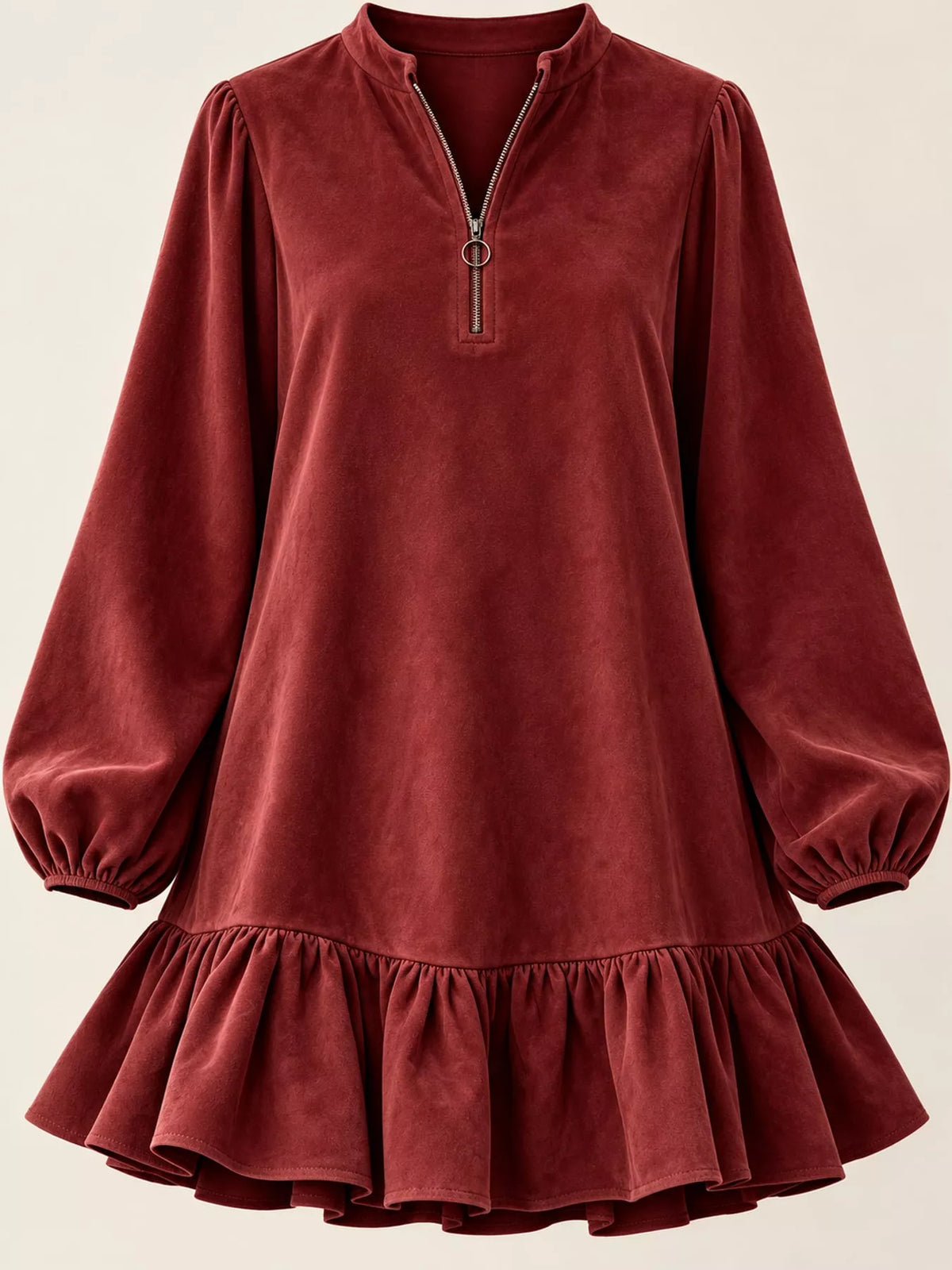 Quarter-zip dress, burgundy flat lay