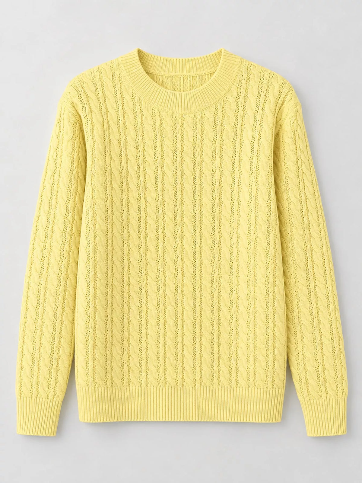 Yellow cable knit round neck sweater