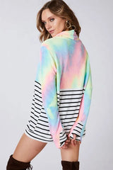 Trendsi BiBi Tie Dye French Terry Cowl Neck Top -