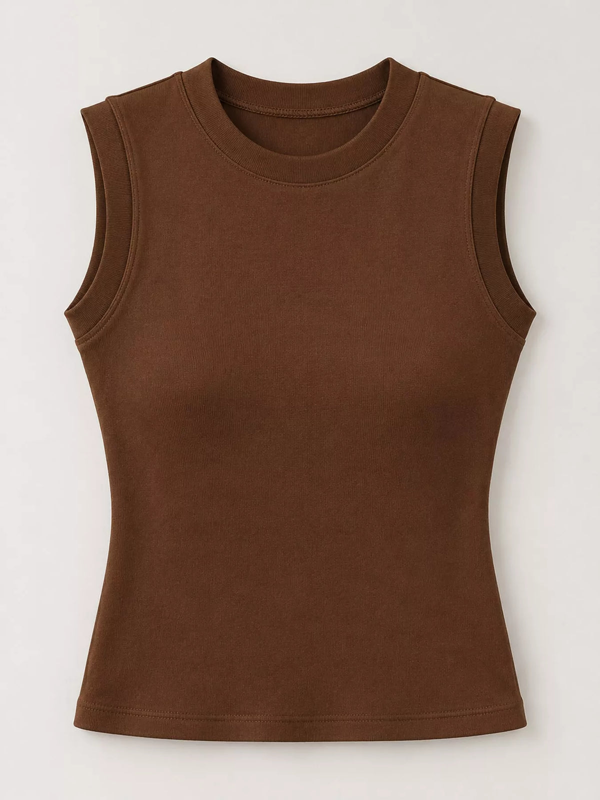 Slim-Fit Sleeveless Crew Neck Tank Top — garment front