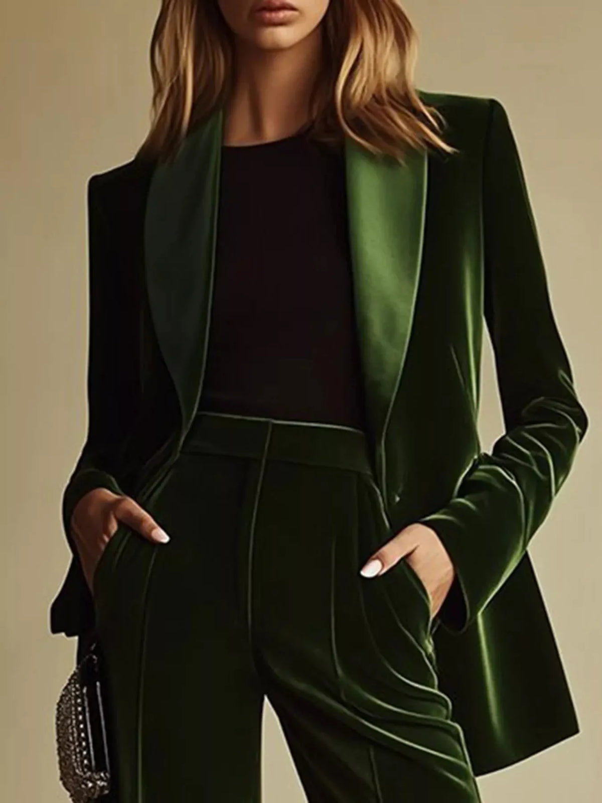 Trendsi Velvet Blazer and Wide-Leg Pants Set -