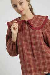 Trendsi Umgee Full Size Plaid Ruffle Collar Blouse Plus Size -
