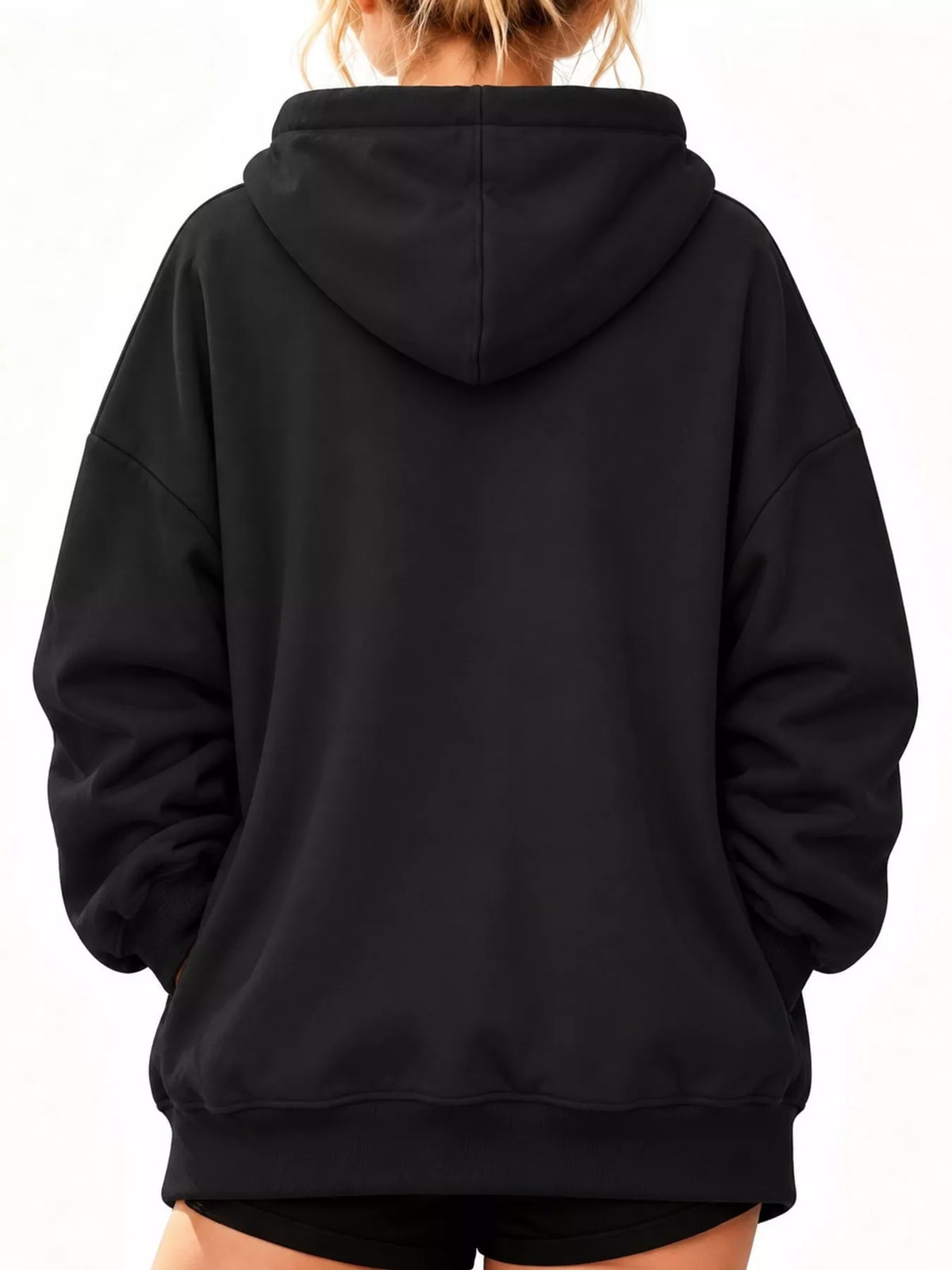 Black kangaroo pet pouch hoodie, back view