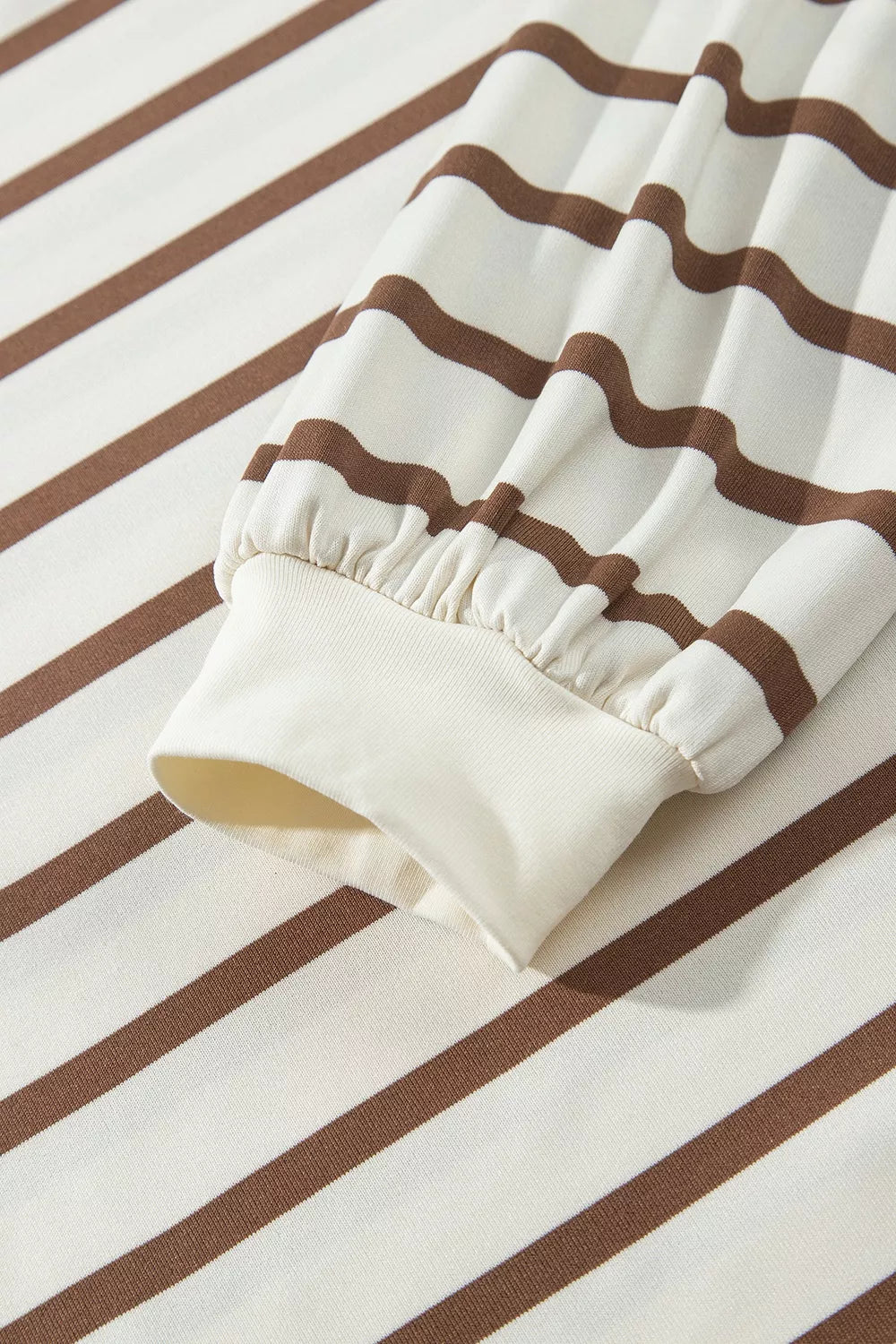 Beige striped long sleeve top and drawstring pants set