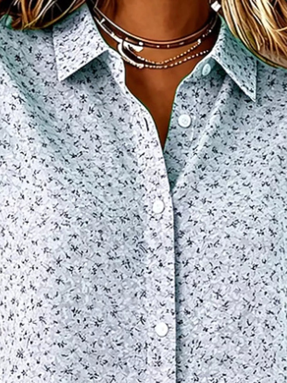 Light blue microfloral collar detail long sleeve shirt