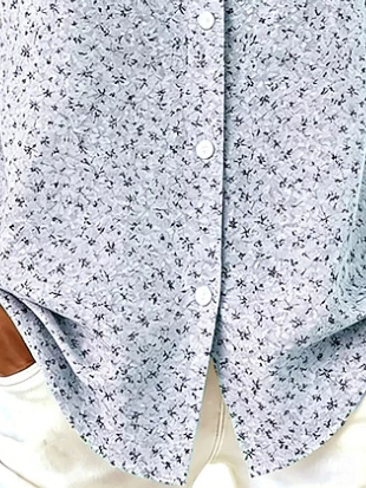 Light blue microfloral hem detail long sleeve shirt
