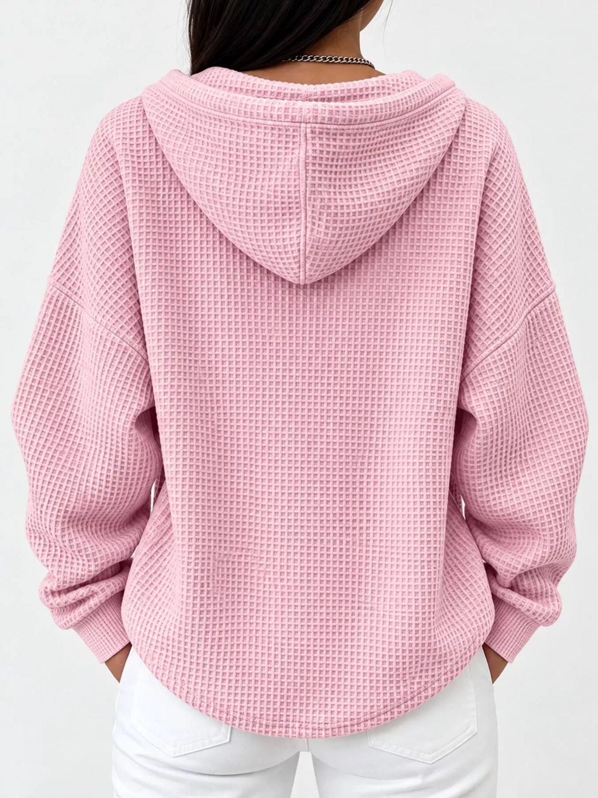 Waffle-knit hoodie, pink back