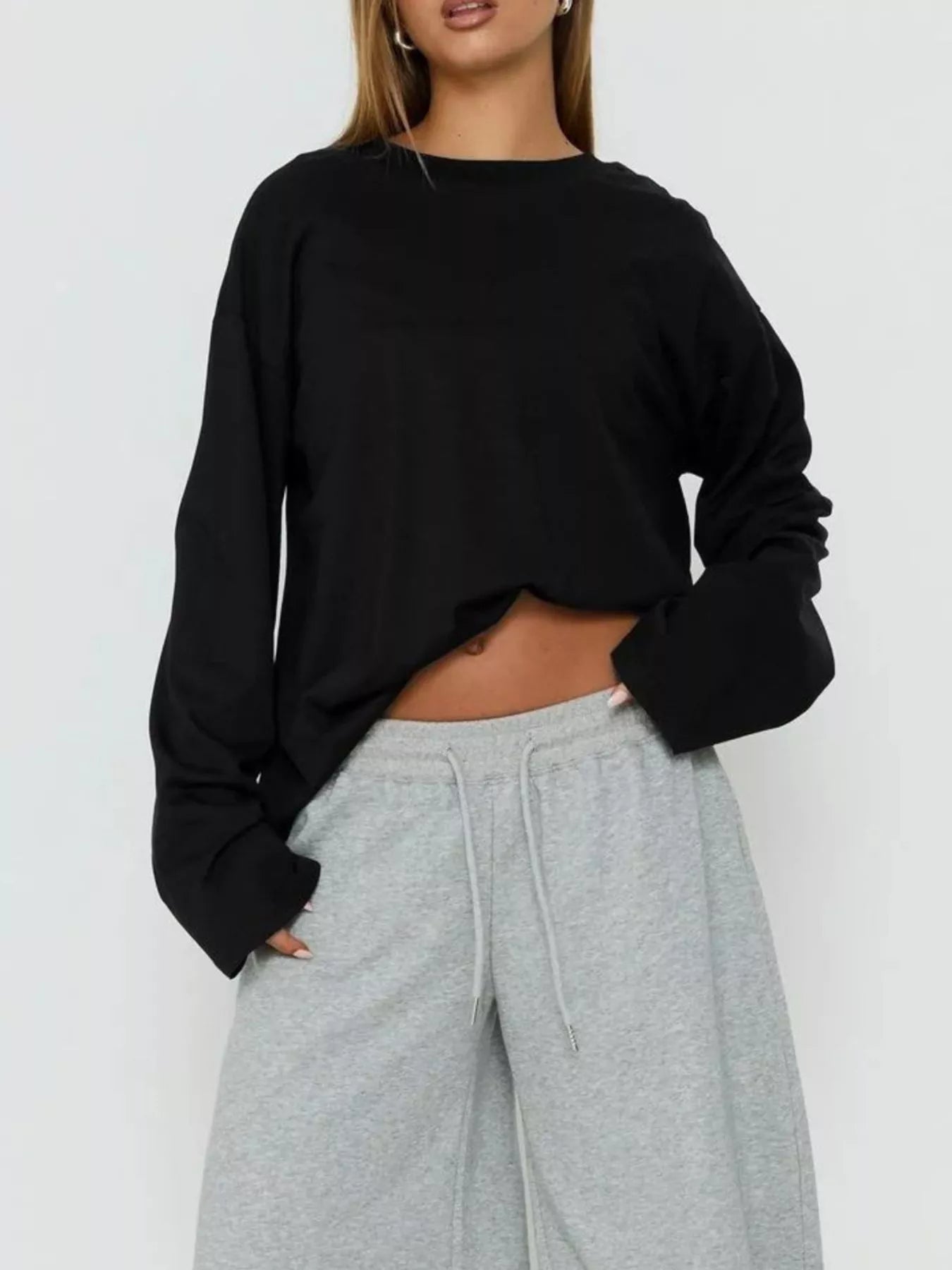 Trendsi Oversized Long Sleeve Crew Neck T-Shirt -
