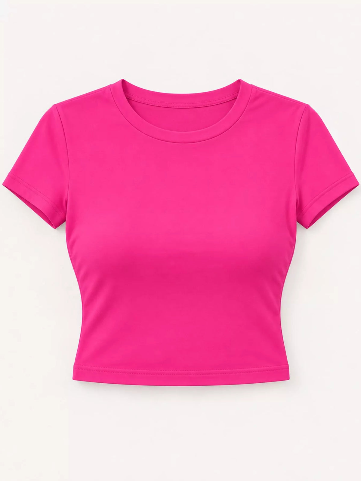 Hot pink crew neck crop T-shirt, front product view