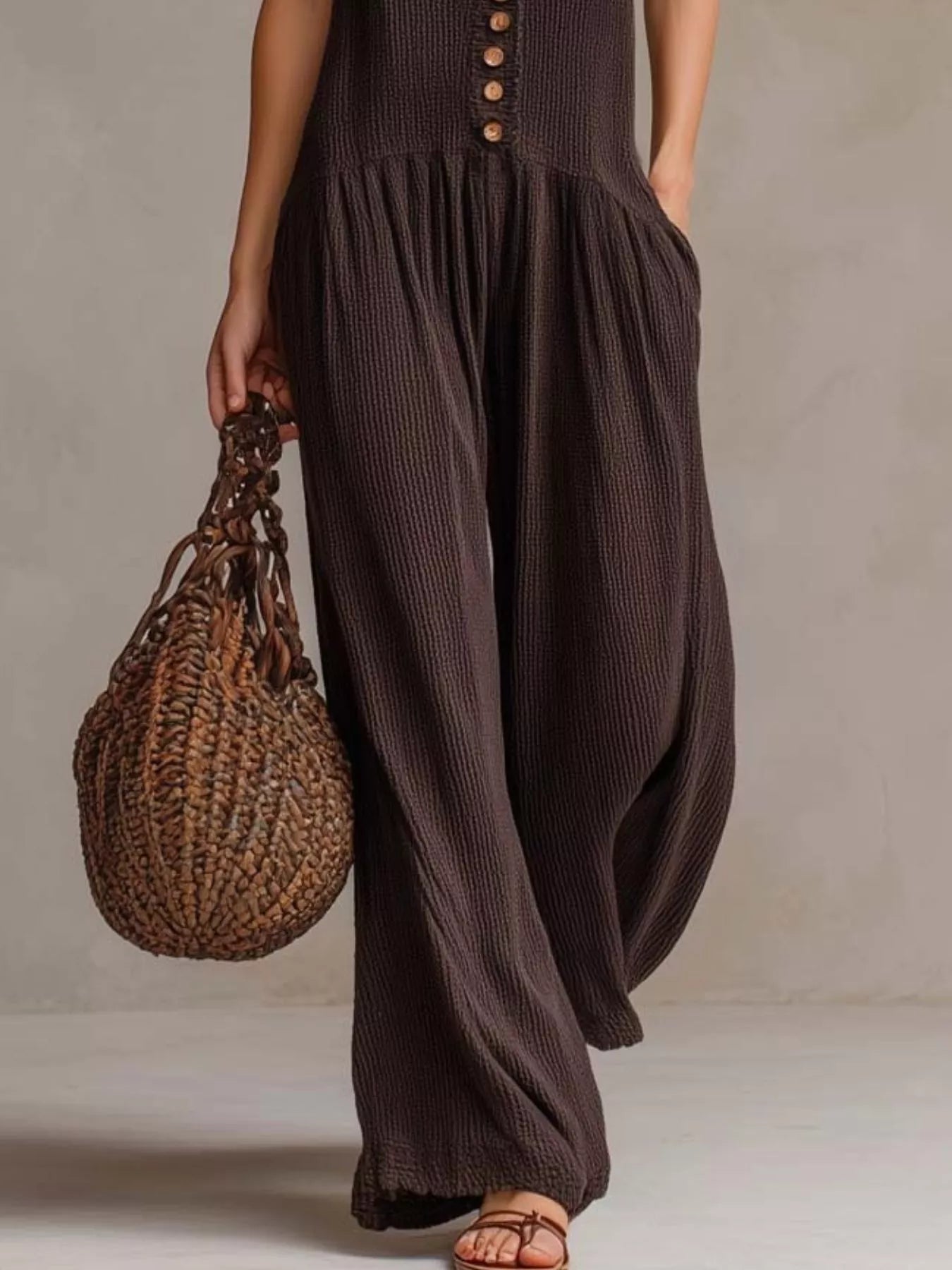 Trendsi V-Neck Sleeveless Wide Leg Jumpsuit -