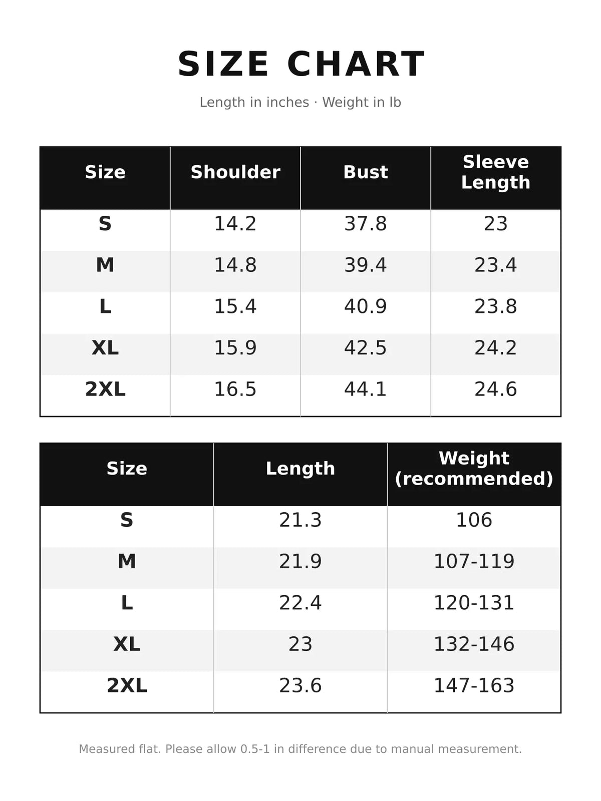 Layered blouse, size chart