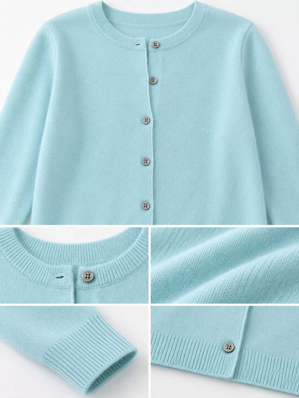 Button-down cardigan, light blue button cuff detail