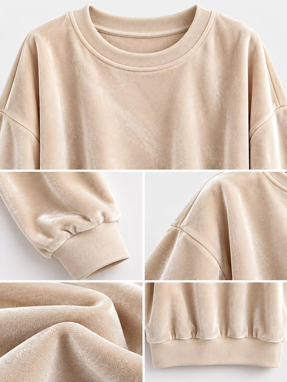 Crew-neck sweatshirt, beige detail collage