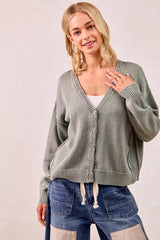 Trendsi BiBi Washed Sweater V Neck Cardigan -