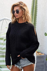 Trendsi BiBi Twist Knitted Open Shoulder Sweater -