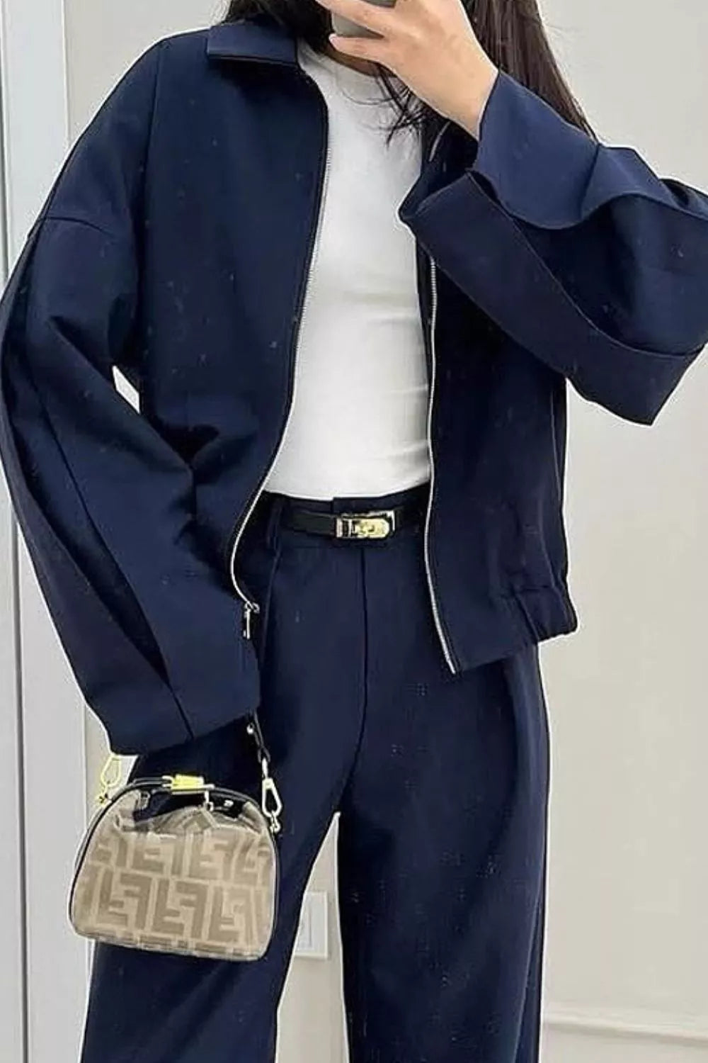 Trendsi Zip-Up Jacket and Wide-Leg Pants Set -
