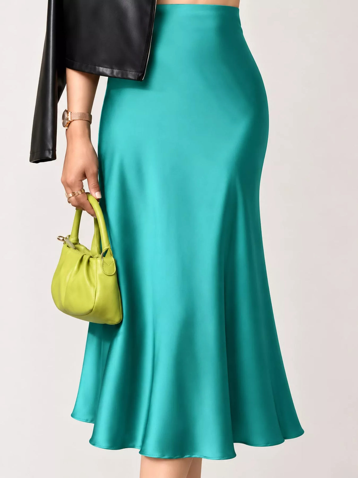 Satin midi skirt, teal front