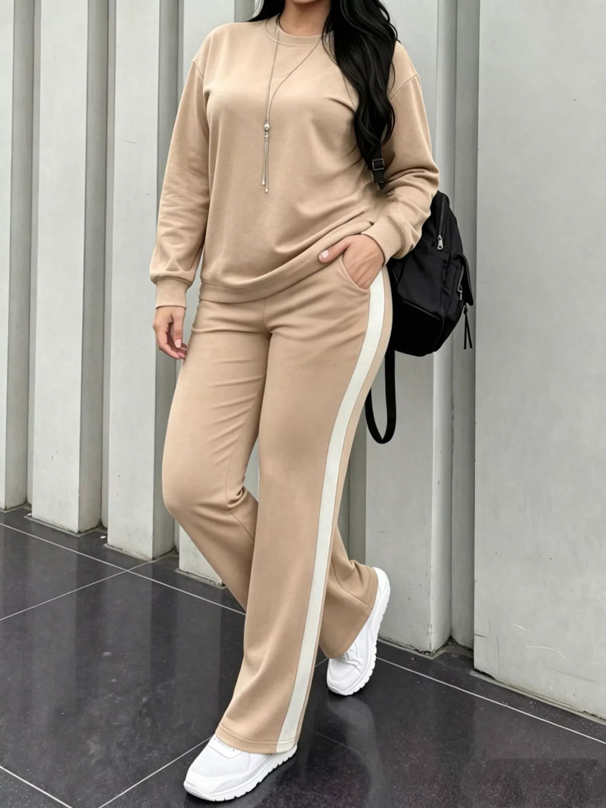 Top and Pants Set in khaki, front view