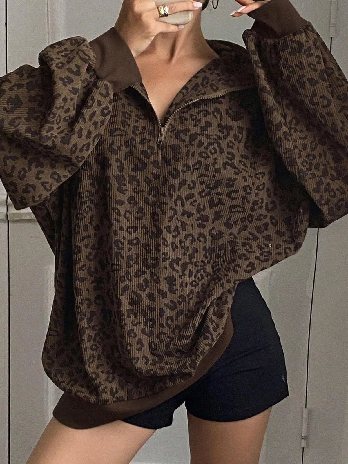 Printed Quarter-Zip Sweatshirt — front view