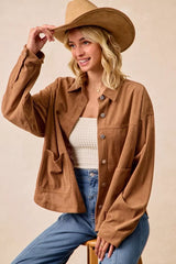 Trendsi BiBi Corduroy Relaxed Fit Shacket with Back Pleat -