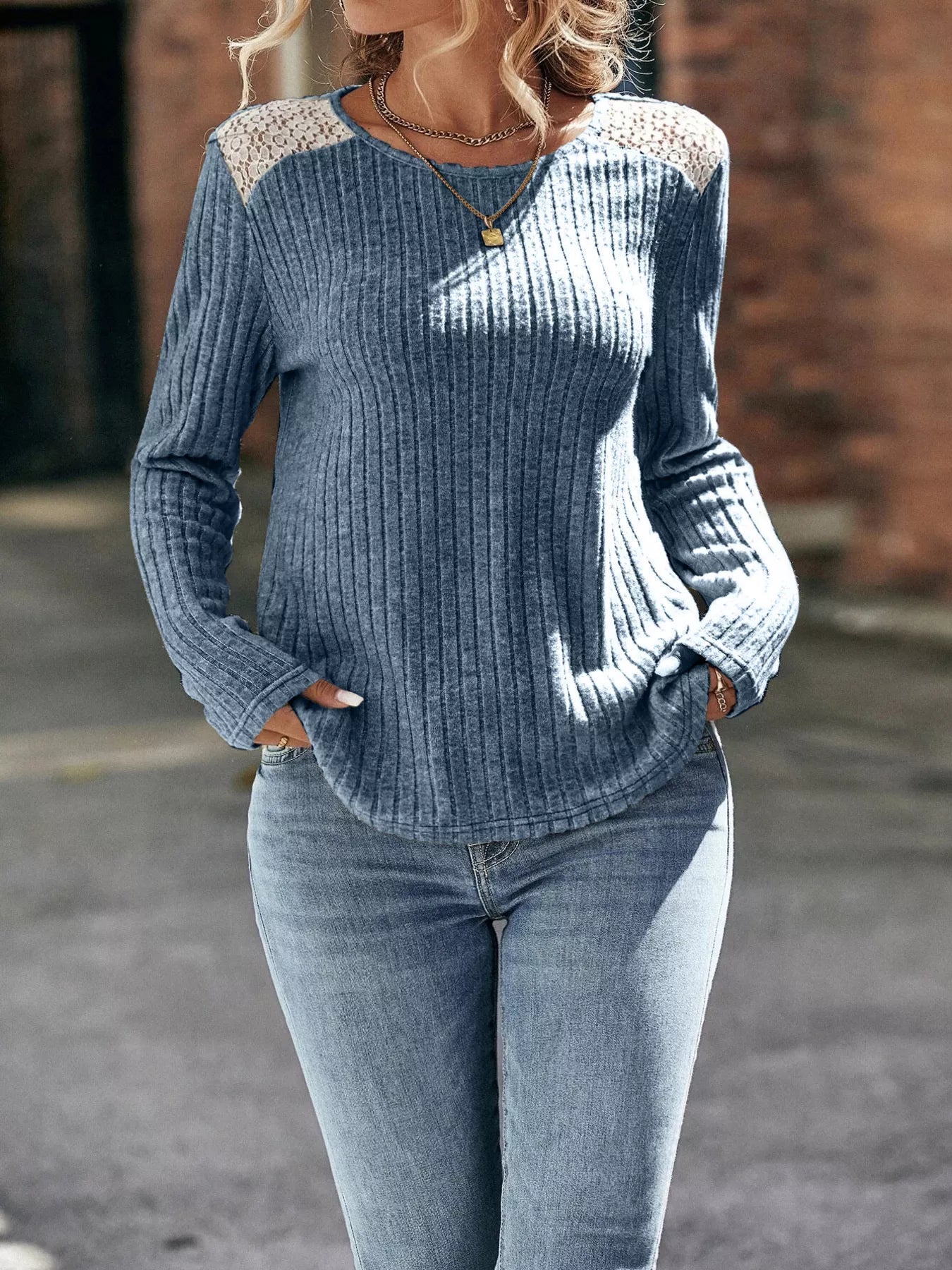 Trendsi Ribbed Long Sleeve Knit Top -