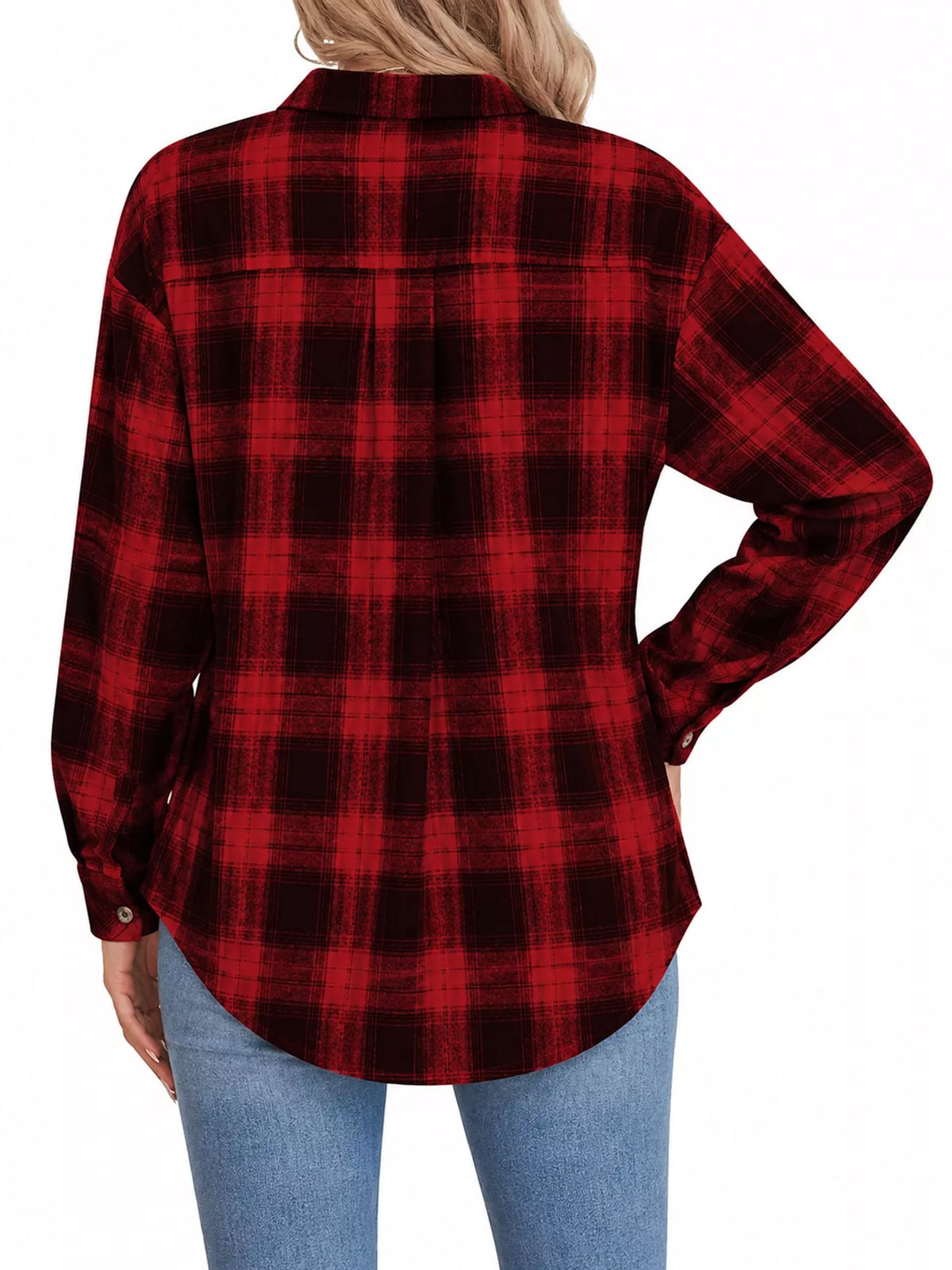 Oversized plaid shirt, red plaid back