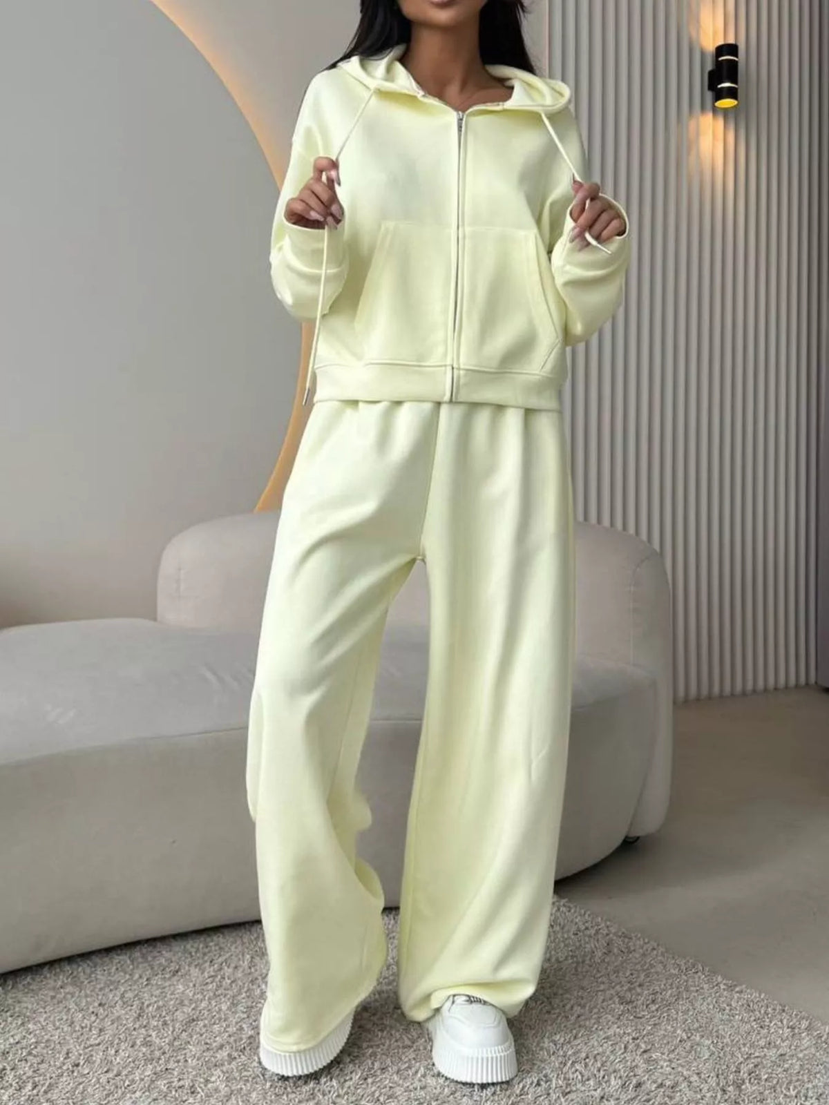 Trendsi Zip-Up Hoodie and Wide-Leg Pants Set -