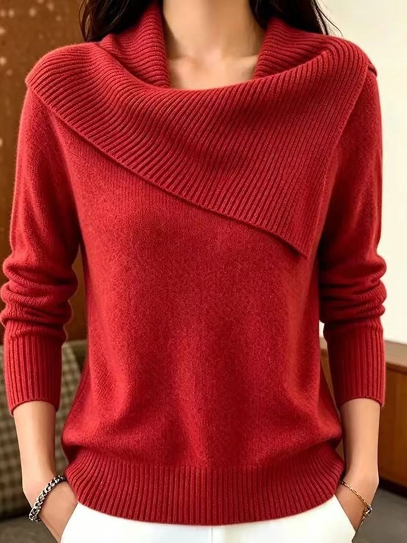 Trendsi Full Size Asymmetric Ribbed Collar Sweater Plus Size -